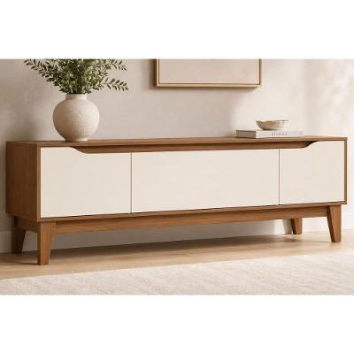 Rack Bancada para TV Veneto 160CM MDF-MDP Portas Basculante Cinamomo e Off White
