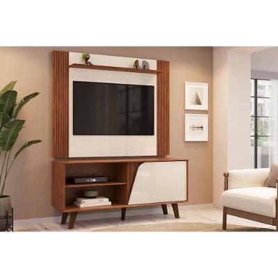 Rack com Painel para TV 50" 120CM MDF MDP com Nicho Freijo Off White DJ Móveis