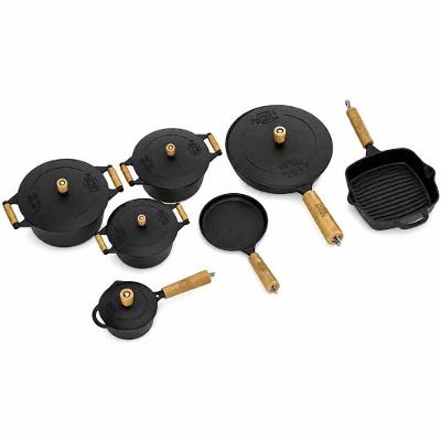 Kit Frigideira e Caçarola Tradição Completo 7 Peças Ferro Fundido Preto Panela Mineira 1,5L