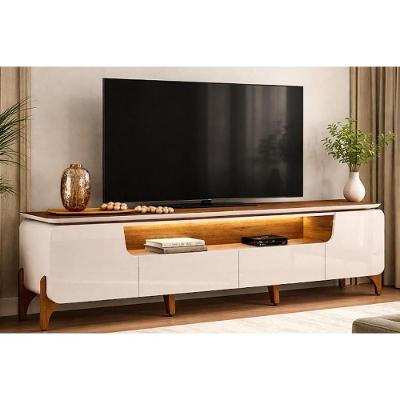Rack Bancada para TV 75 Pol Alicia 224CM MDF com LED Off White Freijó DJ Móveis