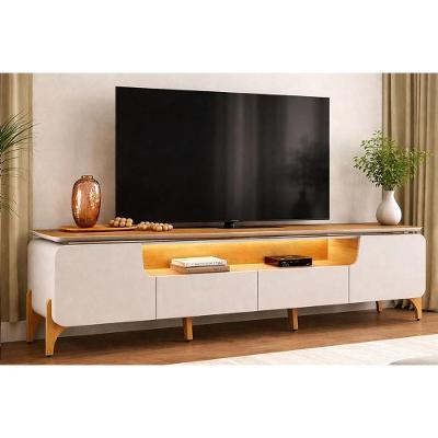 Rack Bancada para TV 75 Pol Alicia 224CM MDF com LED Amadeirado DJ Móveis