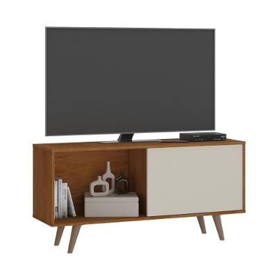 Rack para Tv Malaga Flex 55 Polegadas 119CM MDP com Porta de Correr Nogueira + Off White Atualle