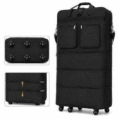 Bolsa de Viagem Grande 100CM em Tecido Oxford com Zíper e 6 Rodinhas 360° Preto