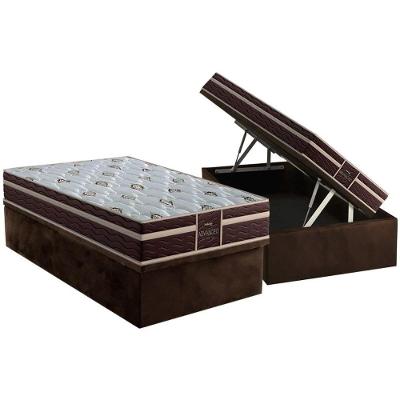 Cama Box com Baú Solteiro Tech1500 Ortopédico D33 Euro Pillow Suede Marrom Probel 88CM