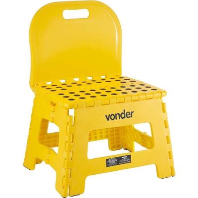 Banqueta Plástica Dobrável, Amarela, Altura 220 Mm, Com Encosto, Vonder