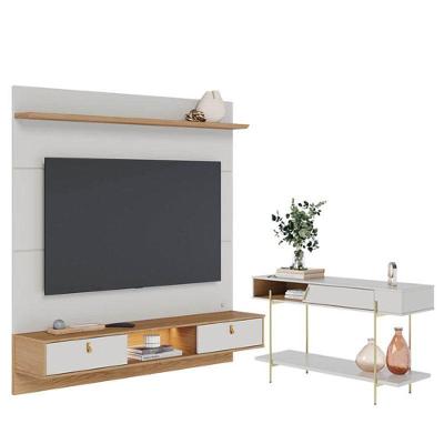 Painel Para Tv Home Suspenso Bali 1.6 Com Aparador Para Sala Sena Off White Matte Freijó – Colibri