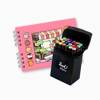 Kit Livro de Colorir Capa Dura com 24 Canetinhas Ponta Dupla e 48 Desenhos Exclusivos Rosa Outras
