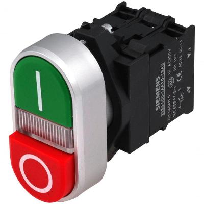 Botão de Comando Duplo Siemens 3SB6136-3CA24-1MK0 com LED Verde e Vermelho 1NA+1NF 220VCA