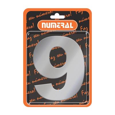 Placa Numeral N graus  9 ACM Aço Inox Acabamento Escovado para Identificação