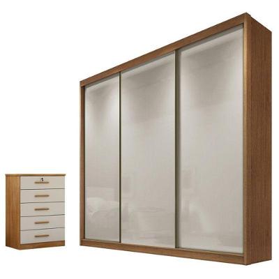 Guarda Roupa Casal Londres 3 Portas Bater 4 Gavetas Cumaru 25 Fendi MDF
