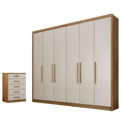 Guarda Roupa Casal Bolonha 6 Portas 6 Gavetas Cumaru 25 Fendi com Cômoda Gaveteiro