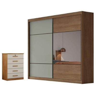 Guarda Roupa Casal Belmonte 2 Portas de Correr 4 Gavetas Cumaru 25 Fendi