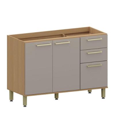 Balcão de Pia Dulce 3 Portas 2 Gavetas MDF 120CM Freijó Luciane Móveis