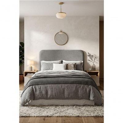 Cabeceira Estofada Casal Orgânica Fixação na Parede MDF Veludo Cinza 140CM