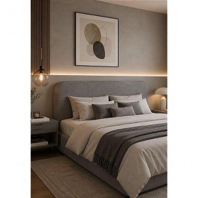 Cabeceira Estofada Orgânica Queen Fixação na Parede MDF Suede Amassado Cinza