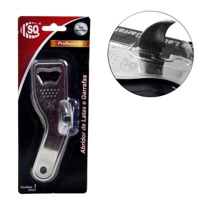 Abridor de Latas e Garrafas Sq 2 em 1 Metal Inox para Cozinha 15CM