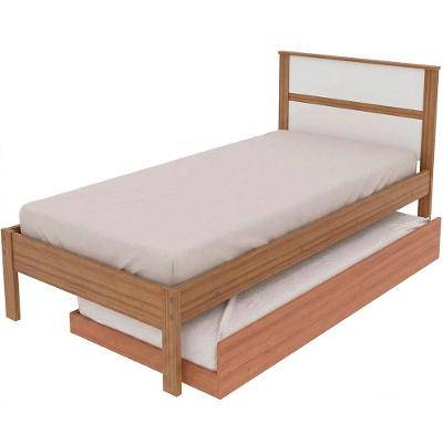 Cama de Solteiro com Auxiliar Fernanda MDP BP Amêndoa e Branco Tecnomobili 98,6CM