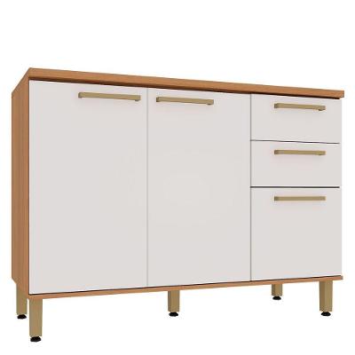 Balcão para Cozinha Dulce 3 Portas 2 Gavetas MDF 120CM Freijó Luciane Móveis