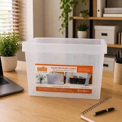 Caixa Multiuso Plástica Transparente 34L Organizadora Resistente para Escritório e Casa Dello