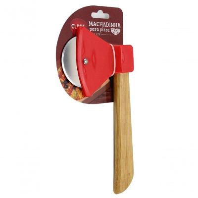 Cortador de Pizza Machadinha Inox e Bambu Design Diferenciado para Cozinha Vermelho Clink