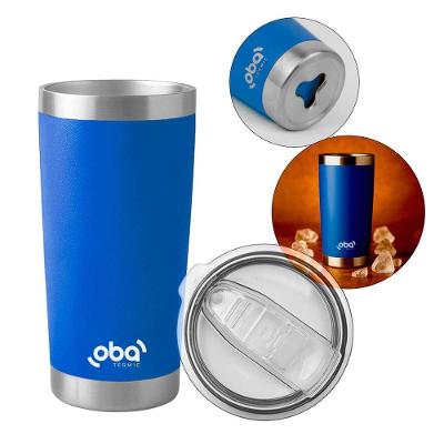 Copo Térmico Brasil Azul Parede Dupla Aço Inoxidável Isolamento a Vácuo para Cerveja e Café Azul Oba