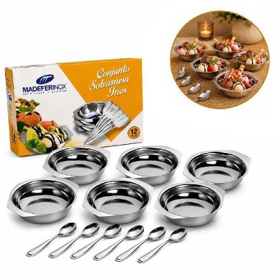 Conjunto para Sobremesa 12 Peças 6 Tigelas e 6 Colheres Aço Inox