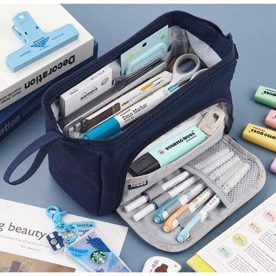 Estojo Escolar OEM 900407 Grande Triplo 3 Ziperes com Divisorias em Poliester Azul Marinho