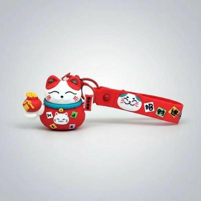 Chaveiro Dantas Maneki Neko Silicone 5,5CM Amarelo Gato da Sorte Unissex