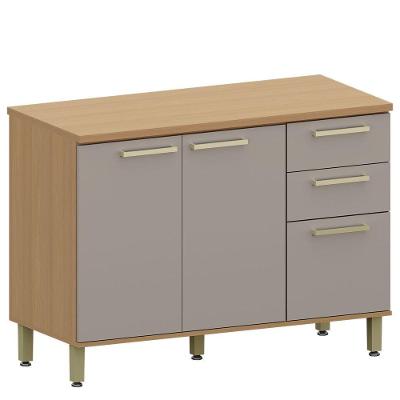 Balcão para Cozinha Dulce 3 Portas 2 Gavetas MDF 120CM Freijó Luciane Móveis
