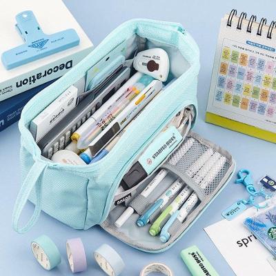Estojo de Papelaria OEM Grande Capacidade Lona Kit com Lápis e Caneta Esferográfica Azul Claro