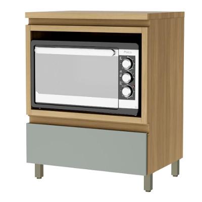 Balcão para Forno Rainha sem Porta 1 Gaveta MDF 70CM Nature e Verde Nesher Móveis