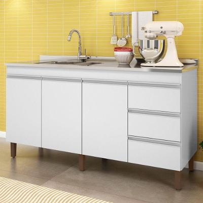 Balcão de Cozinha Karen 3 Portas 3 Gavetas MDP 159CM Branco Peternella