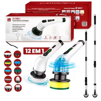 Escova Elétrica de Limpeza EPS-432 12 em 1 com Cerdas de Microfibra Giratória Portátil Recarregável