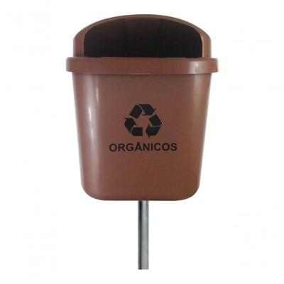 Cesto Individual Lixeira Coleta Seletiva 40L com Poste Marrom JSN