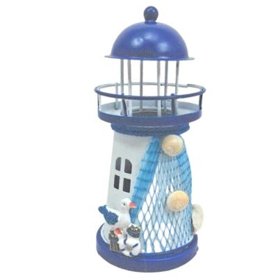 Enfeite Decorativo Farol Metal Marítimo Design Náutico com Rede Branco e Azul Claro Dantas