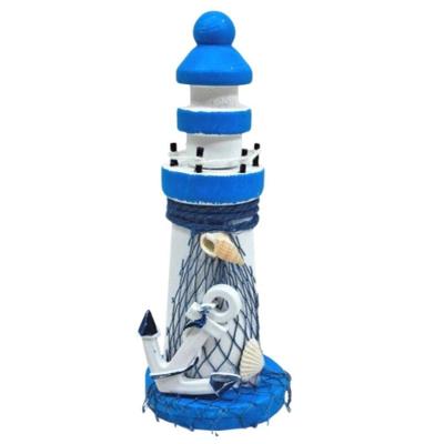 Enfeite Decorativo Farol Marítimo com Design Náutico Estilo Costeiro Azul Claro e Branco Dantas 13CM