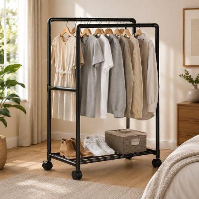 Arara para Roupas Dupla Fixa com Prateleira e Rodízios sem Porta sem Gavetas Metal e Plástico 57.5CM