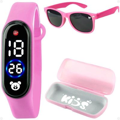 Acessório Infantil Orizom Kids Relógio Digital LED em Silicone com Strass Rosa com Óculos e Case