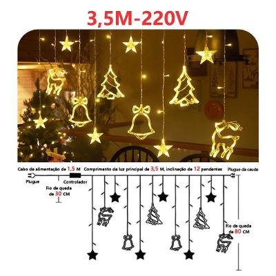 Cortina de Luz LED Decorativa Natalina 3,5M 220V Tudo em Caixa