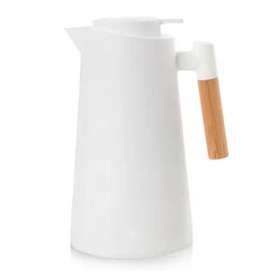 Garrafa Térmica 1 Litro Cabo de Madeira Isolamento em Vidro Mantém Bebidas Quentes Ou Frias Branco