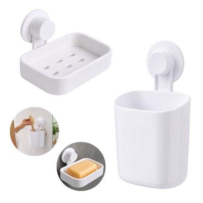 Kit Saboneteira + Suporte Multiuso com Ventosa Adesivada Plástico Instalação sem Furos Banheiro