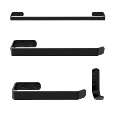 Kit para Banheiro 4 Peças com Toalheiro Banho Rosto Gancho e Papeleira Funcional Preto Fosco Bivolt