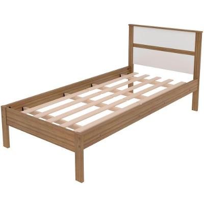 Cama Solteiro com Cabeceira Fernanda MDP-BP Amêndoa e Branco Tecnomobili 98.6CM