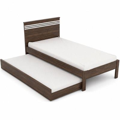Cama de Solteiro com Auxiliar Rafaela com Rodízios MDP-MDP Nogal-Branco Tecnomobili