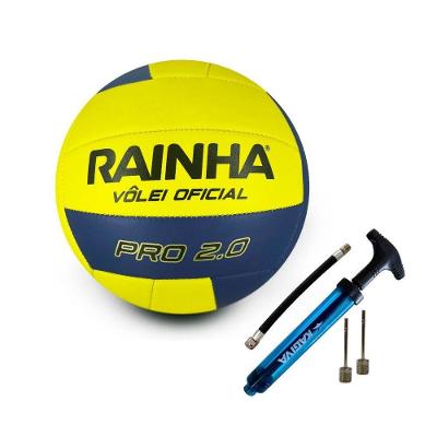 Kit Bola de Vôlei Rainha 2.0 Pró com Bomba Kagiva Dupla Ação Amarelo e Azul 260G