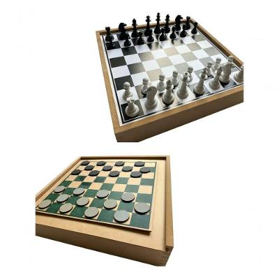 Jogo de Tabuleiro 2 em 1 Dama e Xadrez com Reversível em MDF Branco