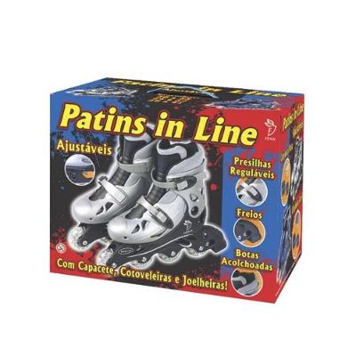 Patins Inline Ajustável AD01 com Acessórios Capacete Joelheiras Cotoveleiras Prata Fênix