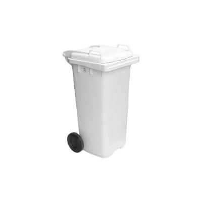 Lixeira Grande Contentor 240L Plástico Abertura Manual com Rodas Branco JSN