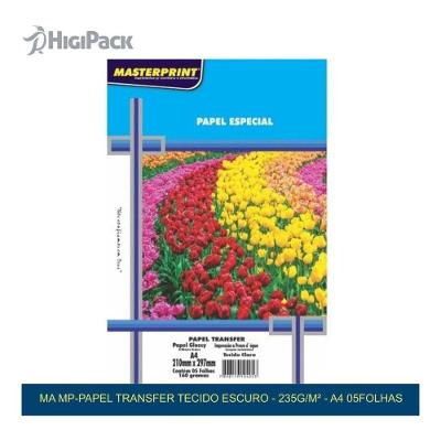 Papel Transfer Masterprint Tecido Escuro A4 235G Pacote com 5 Folhas para Jato de Tinta Branco