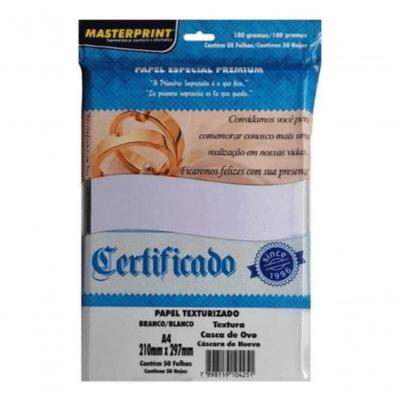 Papel Texturizado Casca Ovo 180g A4 Diplomata para Certificados 50 Folhas Branco